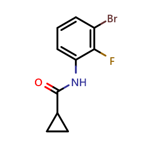 Chemical structure of N-(3-bromo-2-fluorophenyl)cyclopropanecarboxamide , CAS 2111277-61-1, AChemBlock AD271000