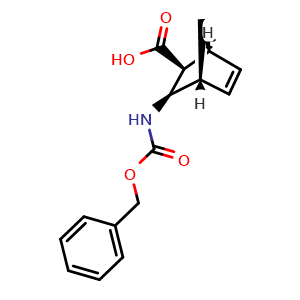 Chemical structure of (1S,2S,3R,4R)-3-(((benzyloxy)carbonyl)amino)bicyclo[2.2.1]hept-5-ene-2-carboxylic acid , CAS 2140851-09-6, AChemBlock AD271011
