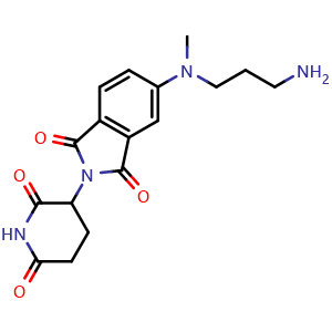 Chemical structure of 5-[(3-aminopropyl)(methyl)amino]-2-(2,6-dioxopiperidin-3-yl)-2,3-dihydro-1H-isoindole-1,3-dione , CAS 2154342-30-8, AChemBlock AD271014