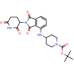 Chemical structure of tert-butyl 4-[(2-(2,6-dioxopiperidin-3-yl)-1,3-dioxo-2,3-dihydro-1H-isoindol-4-yl)amino]piperidine-1-carboxylate , CAS 2154357-09-0, AChemBlock AD271016