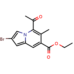 Chemical structure of ethyl 5-acetyl-2-bromo-6-methylindolizine-7-carboxylate , CAS 2202678-70-2, AChemBlock AD271034