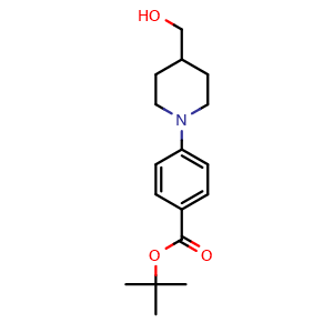 Chemical structure of tert-butyl 4-(4-(hydroxymethyl)piperidin-1-yl)benzoate , CAS 2222116-06-3, AChemBlock AD271040