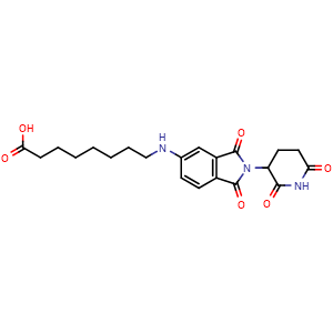Chemical structure of 8-[(2-(2,6-dioxopiperidin-3-yl)-1,3-dioxo-2,3-dihydro-1H-isoindol-5-yl)amino]octanoic acid , CAS 2226139-40-6, AChemBlock AD271045