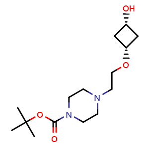 Chemical structure of tert-Butyl 4-(2-((1s,3s)-3-hydroxycyclobutoxy)ethyl)piperazine-1-carboxylate , CAS 2226298-43-5, AChemBlock AD271047