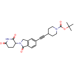 Chemical structure of tert-butyl 4-((2-(2,6-dioxopiperidin-3-yl)-1-oxoisoindolin-5-yl)ethynyl)piperidine-1-carboxylate , CAS 2229724-53-0, AChemBlock AD271051