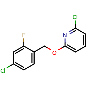 Chemical structure of 2-chloro-6-((4-chloro-2-fluorobenzyl)oxy)pyridine , CAS 2230200-19-6, AChemBlock AD271053