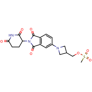 Chemical structure of (1-(2-(2,6-dioxopiperidin-3-yl)-1,3-dioxoisoindolin-5-yl)azetidin-3-yl)methyl methanesulfonate , CAS 2241314-95-2, AChemBlock AD271057