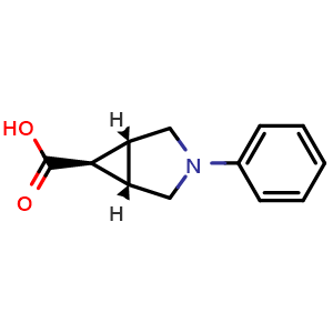 Chemical structure of (1R,5S,6r)-3-phenyl-3-azabicyclo[3.1.0]hexane-6-carboxylic acid , CAS 2244047-05-8, AChemBlock AD271063