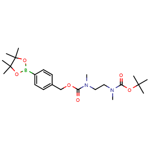 Chemical structure of (4-(tetramethyl-1,3,2-dioxaborolan-2-yl)phenyl)methyl N-(2-{[(tert-butoxy)carbonyl](methyl)amino}ethyl)-N-methylcarbamate , CAS 2304748-51-2, AChemBlock AD271082