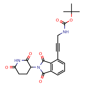 Chemical structure of tert-butyl N-(3-(2-(2,6-dioxopiperidin-3-yl)-1,3-dioxo-2,3-dihydro-1H-isoindol-4-yl)prop-2-yn-1-yl)carbamate , CAS 2307477-02-5, AChemBlock AD271088