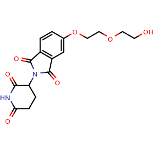 Chemical structure of 2-(2,6-dioxopiperidin-3-yl)-5-(2-(2-hydroxyethoxy)ethoxy)isoindoline-1,3-dione , CAS 2328212-84-4, AChemBlock AD271090