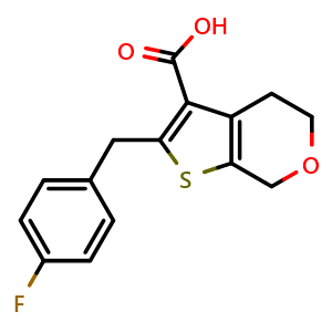 Chemical structure of 2-[(4-fluorophenyl)methyl]-4H,5H,7H-thieno[2,3-c]pyran-3-carboxylic acid , CAS 2332972-52-6, AChemBlock AD271091