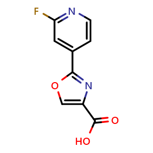 Chemical structure of 2-(2-fluoropyridin-4-yl)oxazole-4-carboxylic acid , CAS 2355832-74-3, AChemBlock AD271096