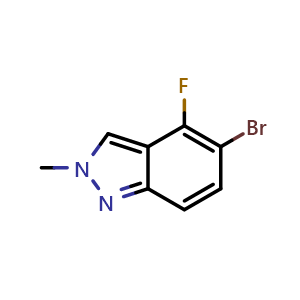Chemical structure of 5-bromo-4-fluoro-2-methyl-2H-indazole , CAS 2375917-49-8, AChemBlock AD271104