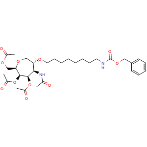 Chemical structure of [(2R,3R,4R,5R,6R)-3,4-bis(acetyloxy)-6-[(8-{[(benzyloxy)carbonyl]amino}octyl)oxy]-5-acetamidooxepan-2-yl]methyl acetate , CAS 2376495-88-2, AChemBlock AD271108