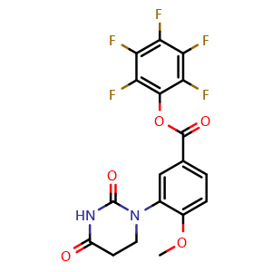 Chemical structure of Pentafluorophenyl 3-(2,4-dioxotetrahydropyrimidin-1(2H)-yl)-4-methoxybenzoate , CAS 2377643-63-3, AChemBlock AD271110