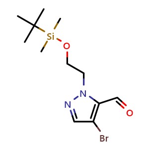 Chemical structure of 4-bromo-1-(2-((tert-butyldimethylsilyl)oxy)ethyl)-1H-pyrazole-5-carbaldehyde , CAS 2379241-71-9, AChemBlock AD271112