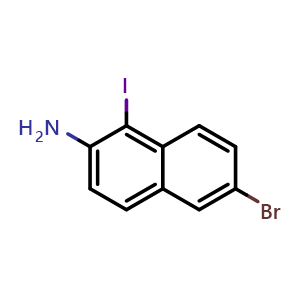Chemical structure of 6-bromo-1-iodonaphthalen-2-amine , CAS 2411719-25-8, AChemBlock AD271126
