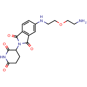 Chemical structure of 5-[(2-(2-aminoethoxy)ethyl)amino]-2-(2,6-dioxopiperidin-3-yl)-2,3-dihydro-1H-isoindole-1,3-dione , CAS 2412056-16-5, AChemBlock AD271127