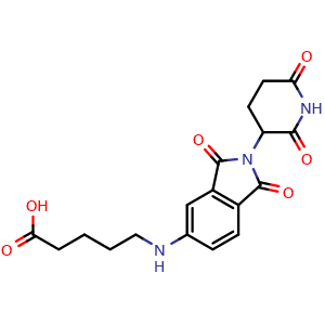 Chemical structure of 5-[(2-(2,6-dioxopiperidin-3-yl)-1,3-dioxo-2,3-dihydro-1H-isoindol-5-yl)amino]pentanoic acid , CAS 2412056-33-6, AChemBlock AD271129