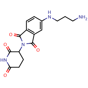 Chemical structure of 5-[(3-aminopropyl)amino]-2-(2,6-dioxopiperidin-3-yl)-2,3-dihydro-1H-isoindole-1,3-dione , CAS 2412056-37-0, AChemBlock AD271130