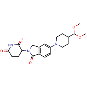 Chemical structure of 3-(5-(4-(dimethoxymethyl)piperidin-1-yl)-1-oxo-2,3-dihydro-1H-isoindol-2-yl)piperidine-2,6-dione , CAS 2413037-87-1, AChemBlock AD271134