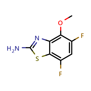 Chemical structure of 5,7-difluoro-4-methoxy-1,3-benzothiazol-2-amine , CAS 2415163-46-9, AChemBlock AD271138