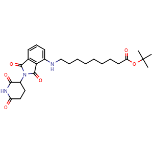 Chemical structure of tert-butyl 9-((2-(2,6-dioxopiperidin-3-yl)-1,3-dioxoisoindolin-4-yl)amino)nonanoate , CAS 2428400-23-9, AChemBlock AD271147