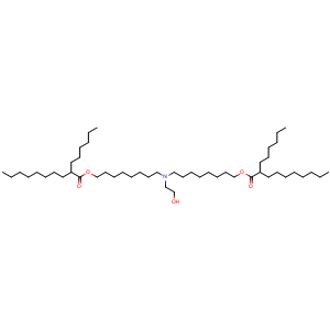 Chemical structure of 8-[(8-[(2-hexyldecanoyl)oxy]octyl)(2-hydroxyethyl)amino]octyl 2-hexyldecanoate , CAS 2430034-17-4, AChemBlock AD271148