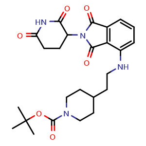 Chemical structure of tert-butyl 4-(2-[(2-(2,6-dioxopiperidin-3-yl)-1,3-dioxo-2,3-dihydro-1H-isoindol-4-yl)amino]ethyl)piperidine-1-carboxylate , CAS 2434850-91-4, AChemBlock AD271150