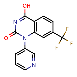 Chemical structure of 4-hydroxy-1-(pyridin-3-yl)-7-(trifluoromethyl)-1,2-dihydroquinazolin-2-one , CAS 2439280-34-7, AChemBlock AD271151