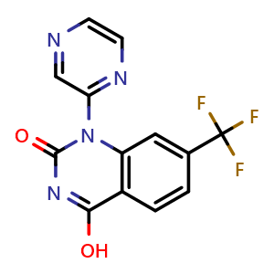 Chemical structure of 4-hydroxy-1-(pyrazin-2-yl)-7-(trifluoromethyl)-1,2-dihydroquinazolin-2-one , CAS 2439282-06-9, AChemBlock AD271152