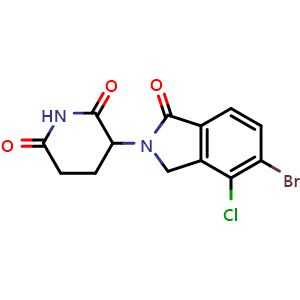 Chemical structure of 3-(5-bromo-4-chloro-1-oxoisoindolin-2-yl)piperidine-2,6-dione , CAS 2474671-24-2, AChemBlock AD271157