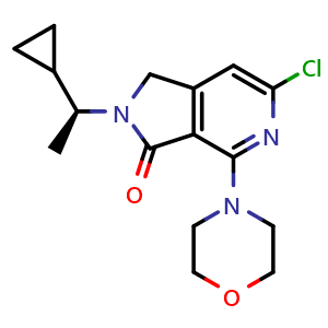 Chemical structure of 6-chloro-2-[(1S)-1-cyclopropylethyl]-4-(morpholin-4-yl)-1H,2H,3H-pyrrolo[3,4-c]pyridin-3-one , CAS 2504038-45-1, AChemBlock AD271160