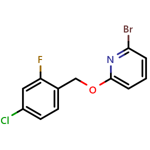 Chemical structure of 2-bromo-6-[(4-chloro-2-fluorophenyl)methoxy]pyridine , CAS 2505461-94-7, AChemBlock AD271162
