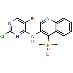 Chemical structure of N-(5-bromo-2-chloropyrimidin-4-yl)-4-(dimethylphosphoryl)quinolin-3-amine , CAS 2509820-37-3, AChemBlock AD271164
