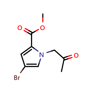 Chemical structure of methyl 4-bromo-1-(2-oxopropyl)-1H-pyrrole-2-carboxylate , CAS 2566874-95-9, AChemBlock AD271172