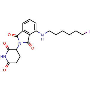 Chemical structure of 2-(2,6-dioxopiperidin-3-yl)-4-[(6-iodohexyl)amino]-2,3-dihydro-1H-isoindole-1,3-dione , CAS 2570254-34-9, AChemBlock AD271173