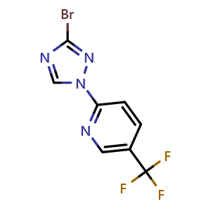 Chemical structure of 2-(3-bromo-1H-1,2,4-triazol-1-yl)-5-(trifluoromethyl)pyridine , CAS 2583739-17-5, AChemBlock AD271176