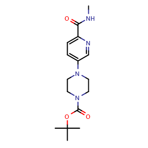 Chemical structure of tert-butyl 4-(6-(methylcarbamoyl)pyridin-3-yl)piperazine-1-carboxylate , CAS 2589532-06-7, AChemBlock AD271177