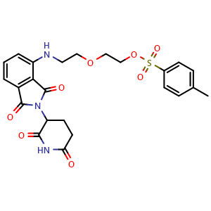 Chemical structure of 2-(2-[(2-(2,6-dioxopiperidin-3-yl)-1,3-dioxo-2,3-dihydro-1H-isoindol-4-yl)amino]ethoxy)ethyl 4-methylbenzene-1-sulfonate , CAS 2599846-07-6, AChemBlock AD271180