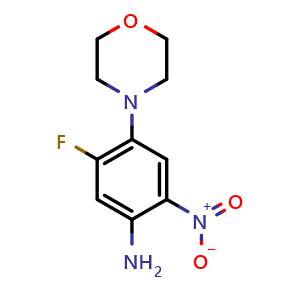 Chemical structure of 5-fluoro-4-(morpholin-4-yl)-2-nitroaniline , CAS 2631587-34-1, AChemBlock AD271186