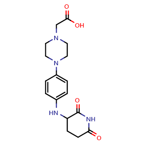 Chemical structure of 2-(4-(4-[(2,6-dioxopiperidin-3-yl)amino]phenyl)piperazin-1-yl)acetic acid , CAS 2641512-37-8, AChemBlock AD271200