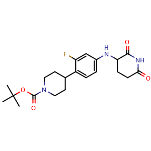 Chemical structure of tert-butyl 4-(4-[(2,6-dioxopiperidin-3-yl)amino]-2-fluorophenyl)piperidine-1-carboxylate , CAS 2654822-02-1, AChemBlock AD271203