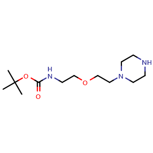Chemical structure of tert-butyl N-(2-(2-(piperazin-1-yl)ethoxy)ethyl)carbamate , CAS 2676205-90-4, AChemBlock AD271210