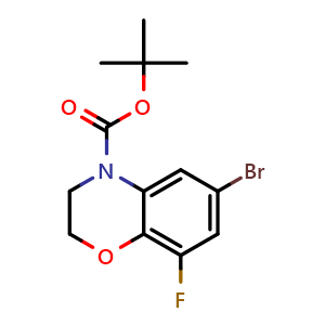 Chemical structure of tert-butyl 6-bromo-8-fluoro-2,3-dihydro-4H-benzo[b][1,4]oxazine-4-carboxylate , CAS 2680727-86-8, AChemBlock AD271211