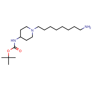 Chemical structure of tert-butyl N-(1-(8-aminooctyl)piperidin-4-yl)carbamate , CAS 2716124-81-9, AChemBlock AD271225