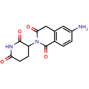 Chemical structure of 6-amino-2-(2,6-dioxopiperidin-3-yl)-1,2,3,4-tetrahydroisoquinoline-1,3-dione , CAS 2725742-05-0, AChemBlock AD271228