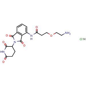 Chemical structure of 3-(2-aminoethoxy)-N-(2-(2,6-dioxopiperidin-3-yl)-1,3-dioxo-2,3-dihydro-1H-isoindol-4-yl)propanamide hydrochloride , CAS 2743431-89-0, AChemBlock AD271242