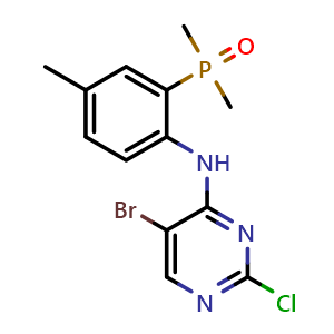 Chemical structure of (2-((5-bromo-2-chloropyrimidin-4-yl)amino)-5-methylphenyl)dimethylphosphine oxide , CAS 2756979-19-6, AChemBlock AD271243